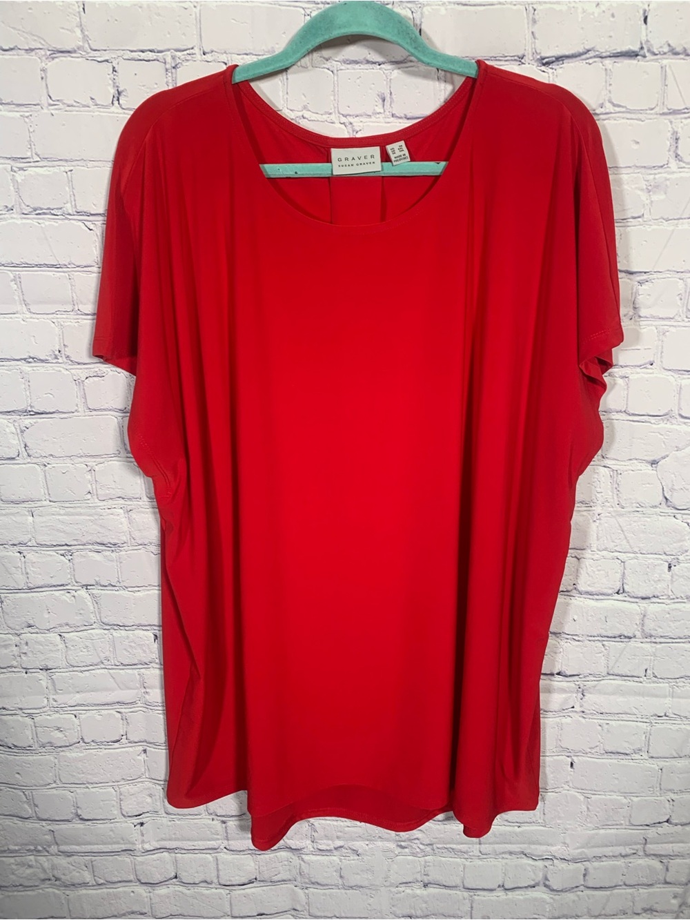 Susan Graver Womens Liquid Knit Scoop Neck Short Sleeve Top Red Sz 3X Minimalist